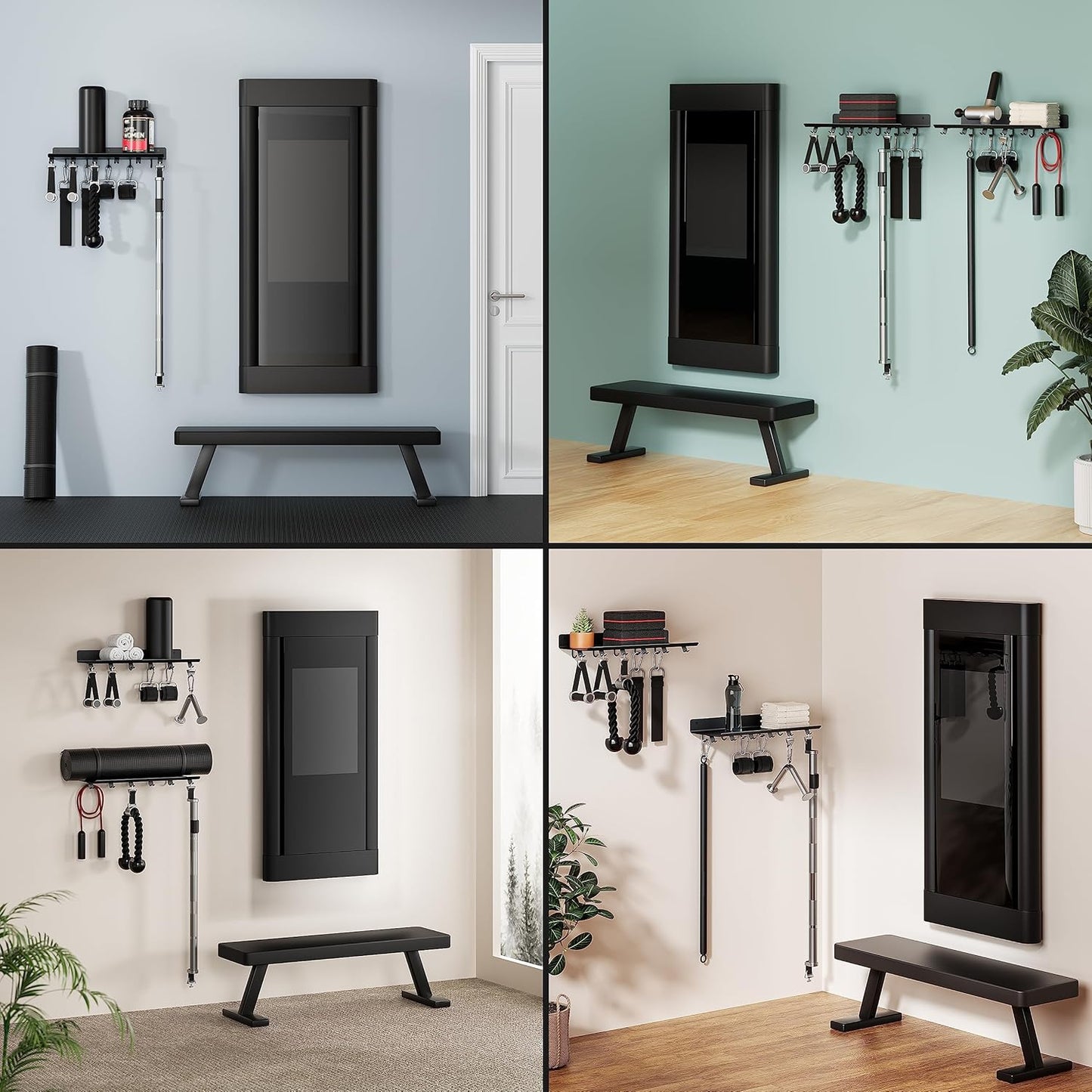 1-Tier Floating Shelf Compatible with Tonal Accessories, Home Gym Storage Shelf, Gym Rack Wall Mount Organizer, Workout Metal Holder, T-Bracket Lock Adapters Hanger, US Patent Holding