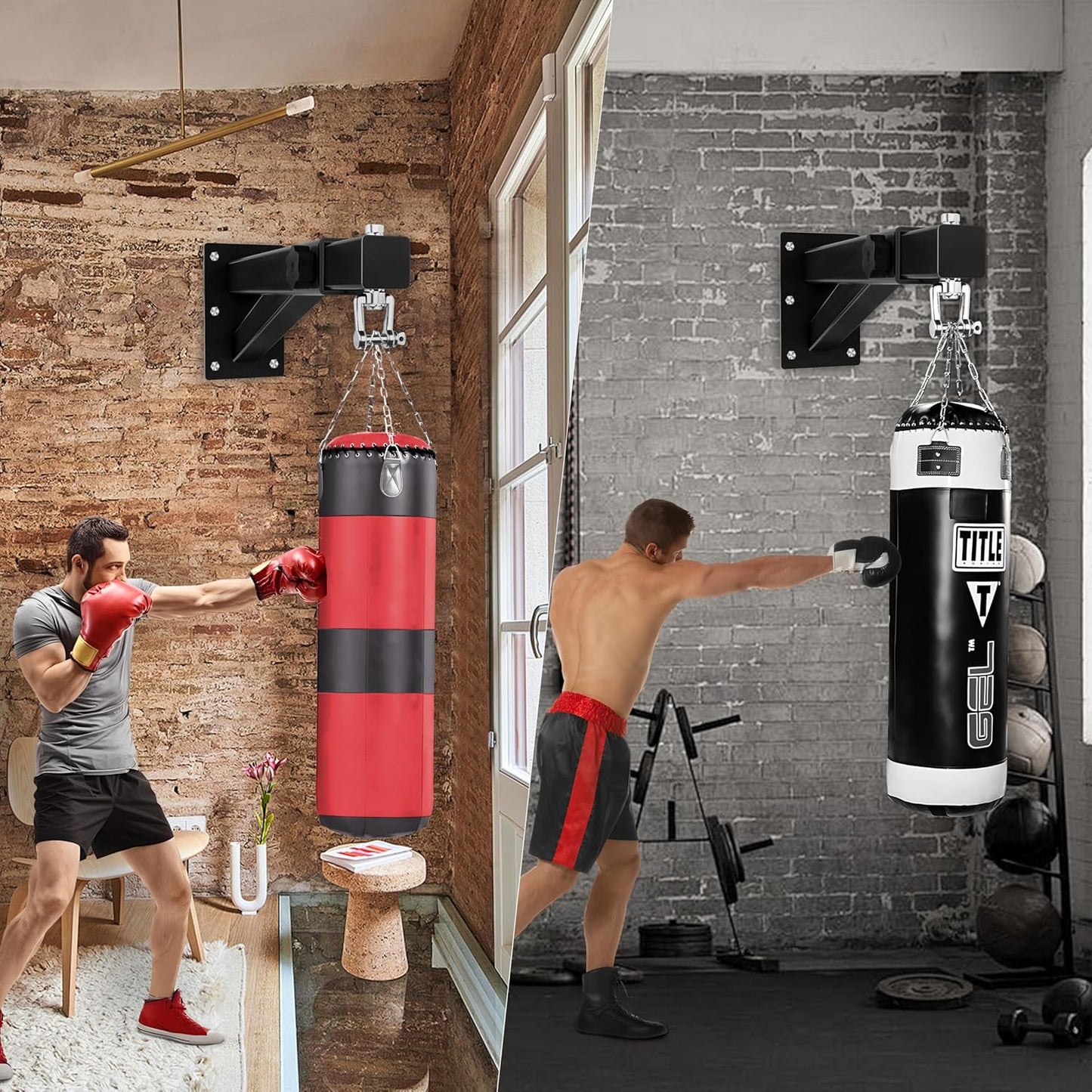 Adjustable Heavy Duty Bag Hanger,Wall Mount Punching Bag Hanger,Thickened Steel Plate and Stainless Steel kit for Home Gym Indoor Outdoor (Supports up to 900Ib)