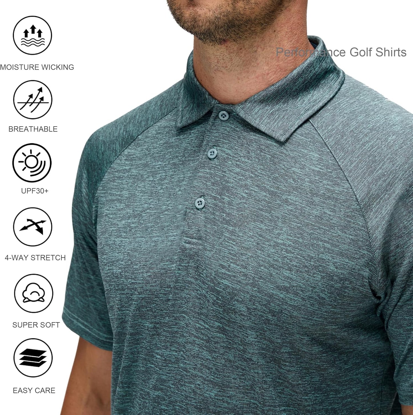 Alex Vando Mens Golf Shirt Moisture Wicking Quick-Dry Short Sleeve Casual Polo Shirts for Men