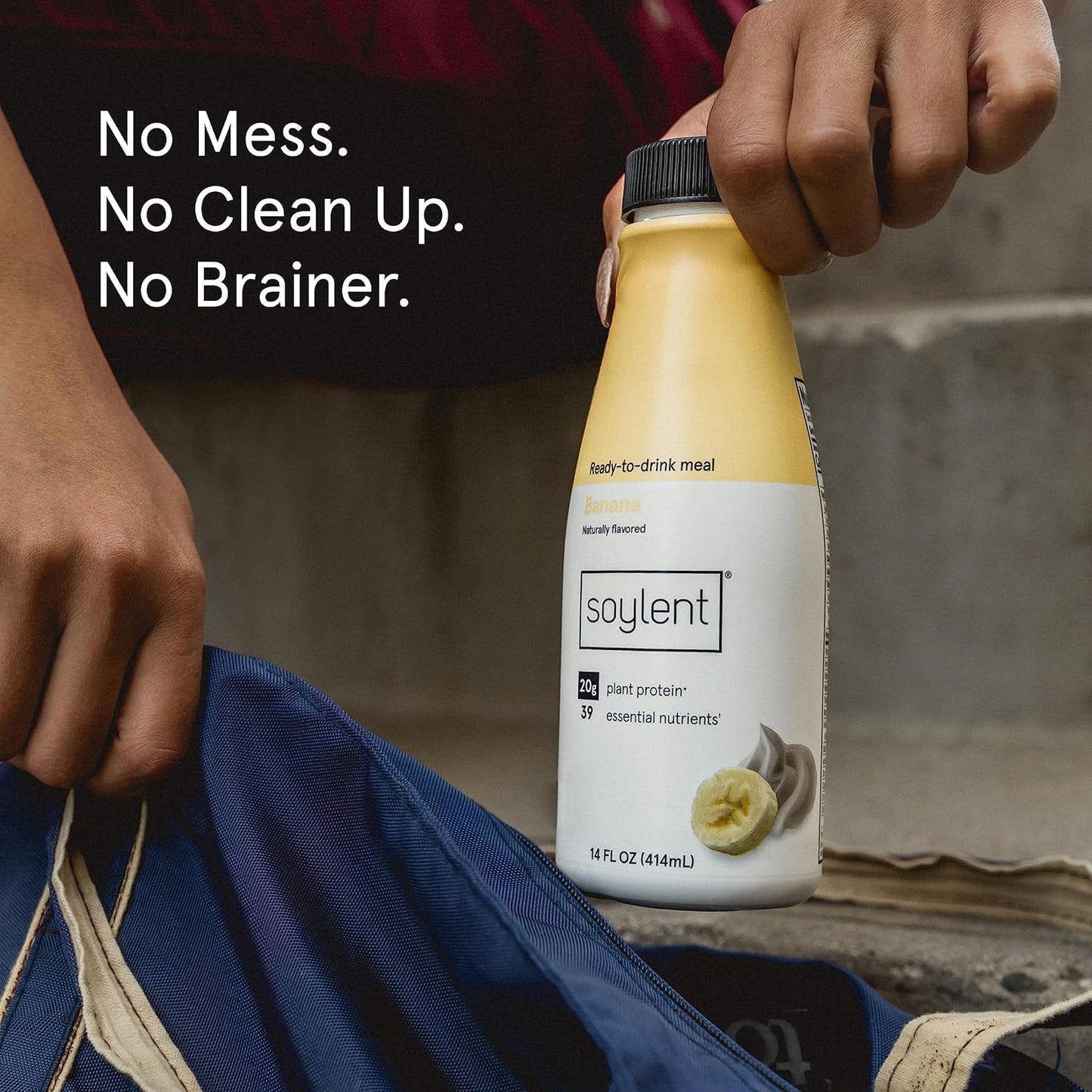 Soylent Banana Meal Replacement Shake, Ready-to-Drink Plant Based Protein Drink, Contains 20g Complete Vegan Protein and 1g Sugar, 14oz, 12 Pack