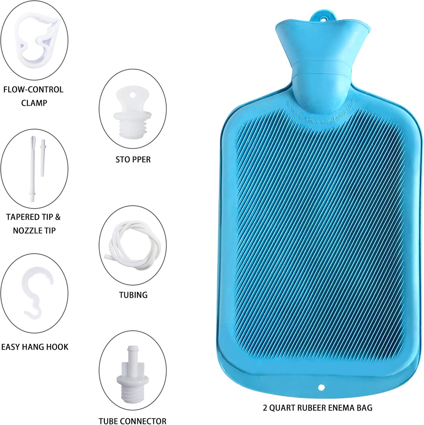 Abyclean Rubber Enema Bag Kit Anal Douche Vaginal Douche Enema Cleaner for Women’s or Man’s Health (Blue-2L)