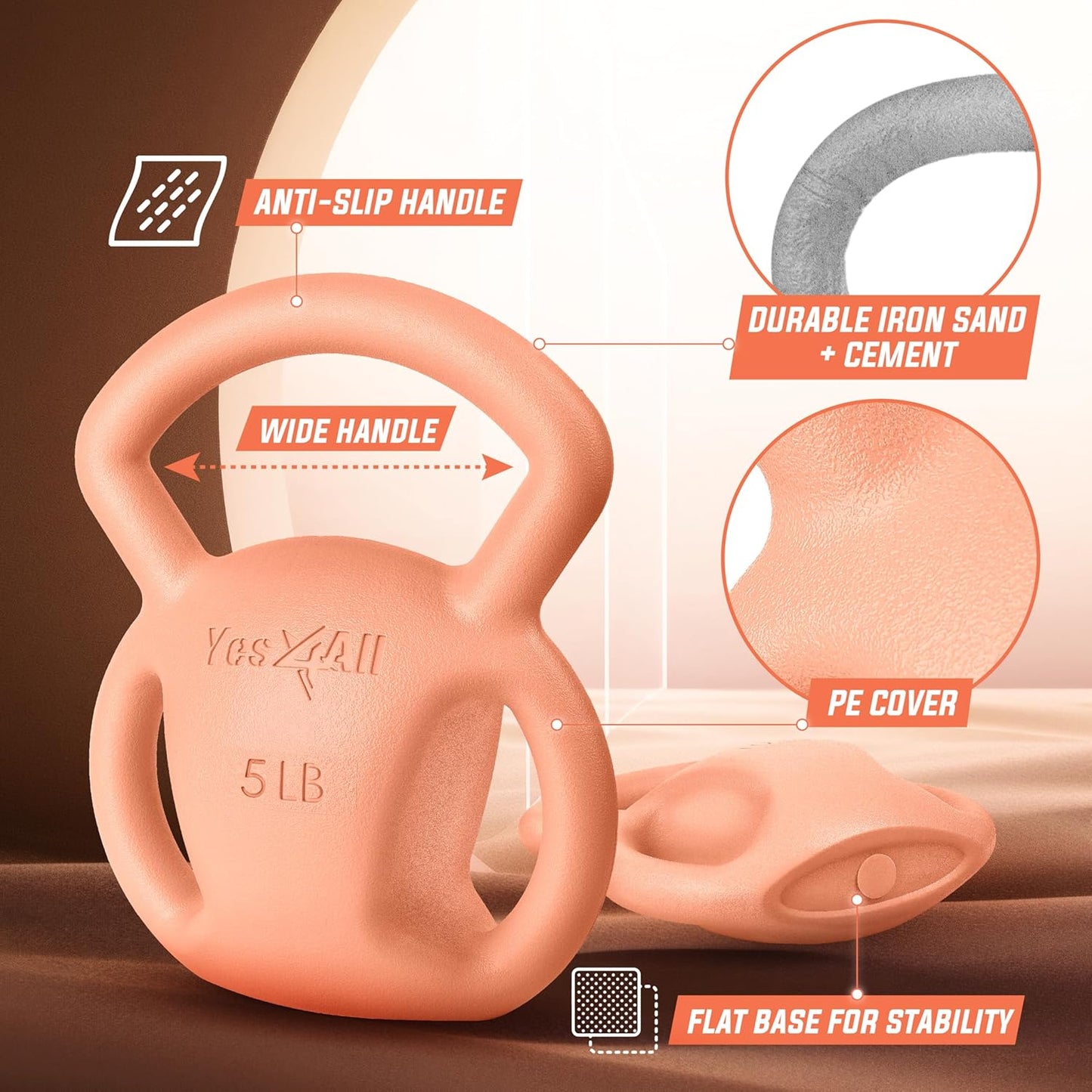 Yes4All Kettlebell 10&15lb Weight with Wide Multigrip Handle for Dumbbell Weights Exercises, Full Body Workout Equipment