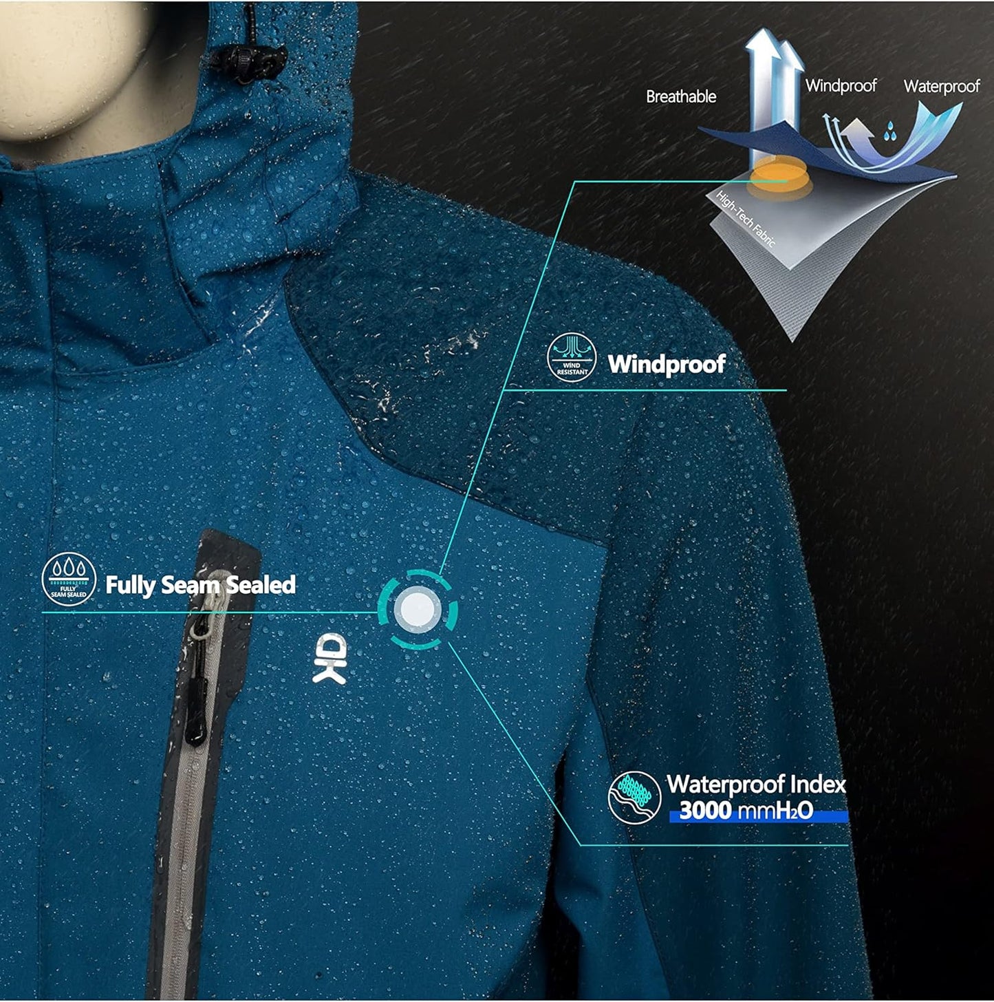 Little Donkey Andy Men's Waterproof Rain Jacket Outdoor Lightweight Hooded Raincoat for Hiking Golf Travel Fishing