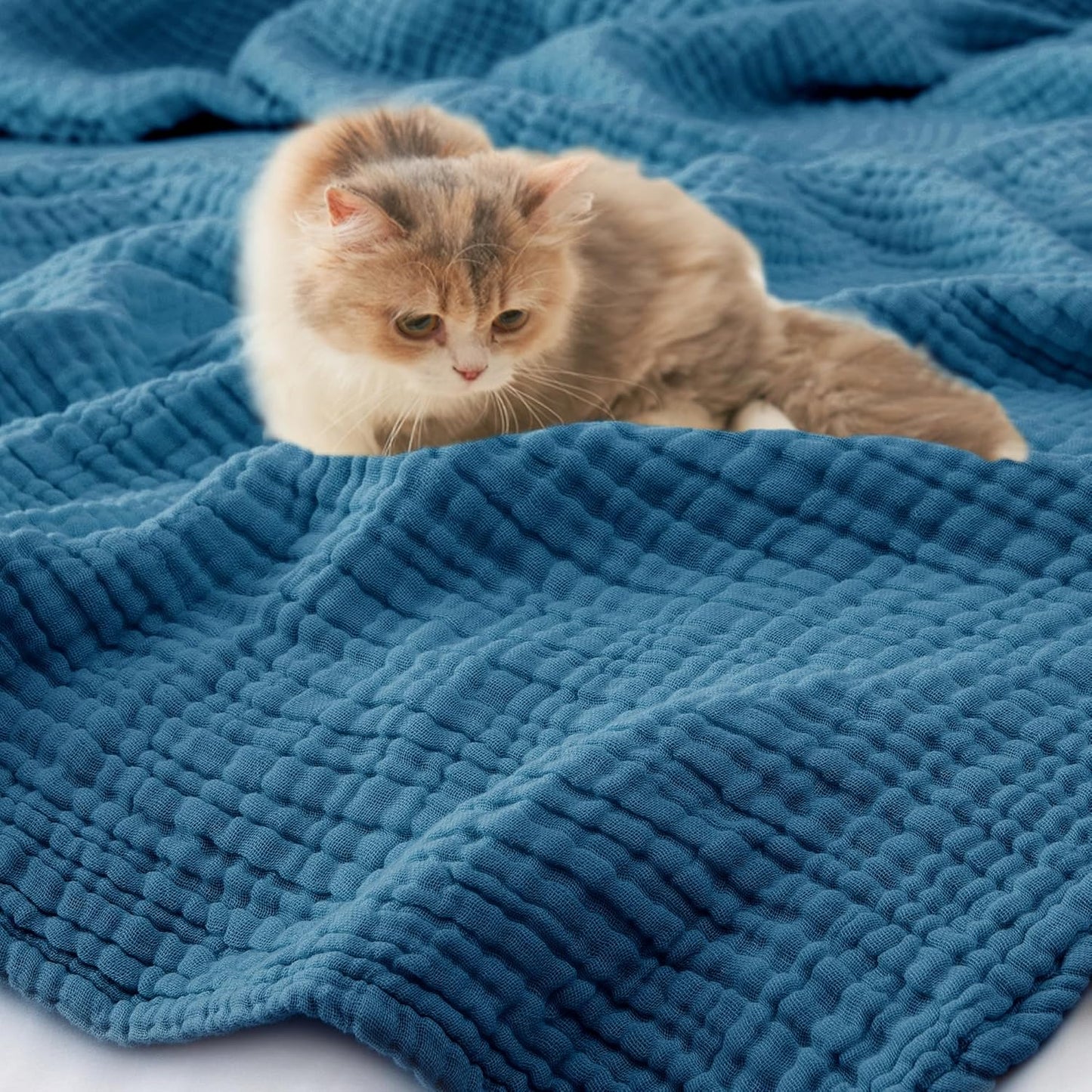 Carriediosa 100% Cotton Muslin Throw Blanket 50" X 70" Throw XL Size,4-Layers Summer Gauze Throws for Bed Couch,Soft Lightweight Breathable Linen Blankets Bedspread for Adults All Season,Dusty Blue