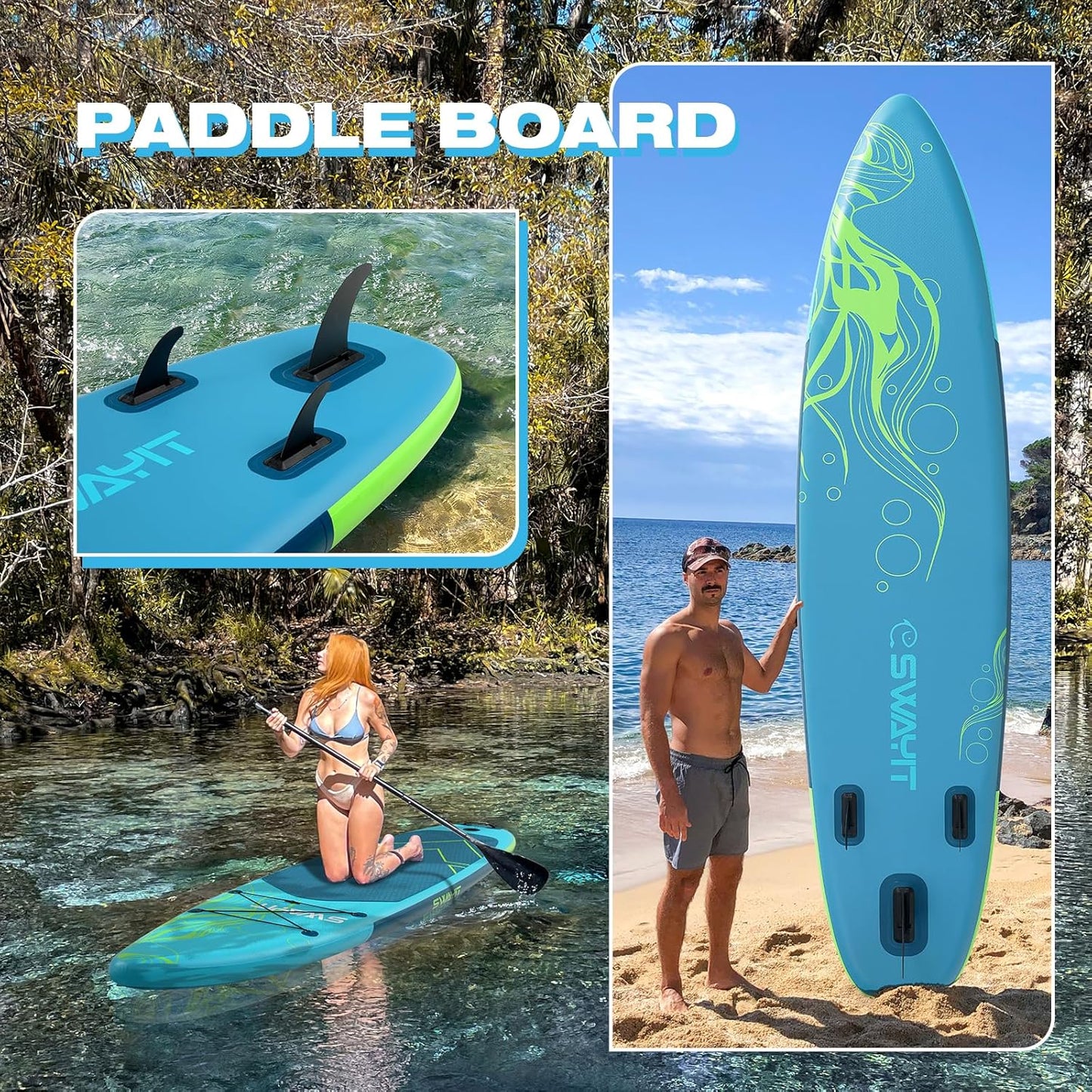 Inflatable Stand Up Paddle Board – Durable SUP for Adults & Youth,33" Wide Blow Up Paddle Board with Paddle, Pump, Backpack,Leash – All Around Stable for All Skill Levels, Carries up to 450 lbs