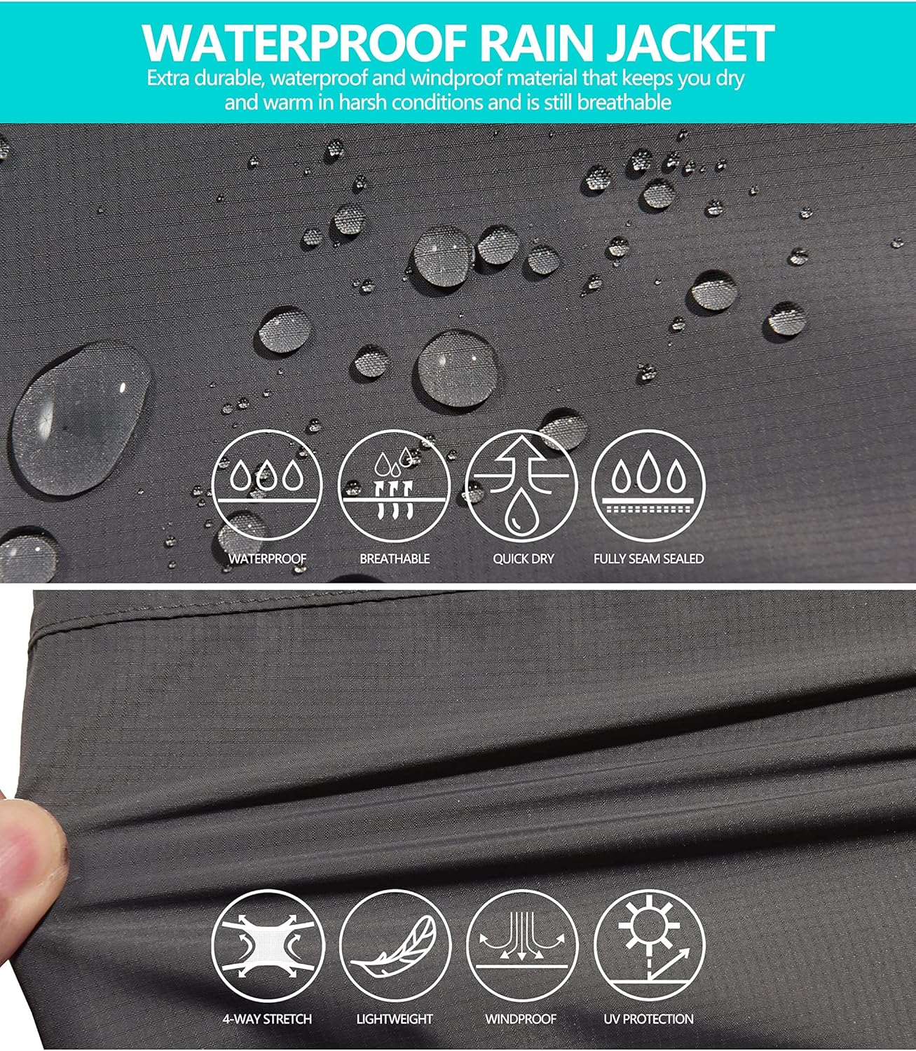 Little Donkey Andy Men's Waterproof Rain Jacket Outdoor Lightweight Hooded Raincoat for Hiking Golf Travel Fishing