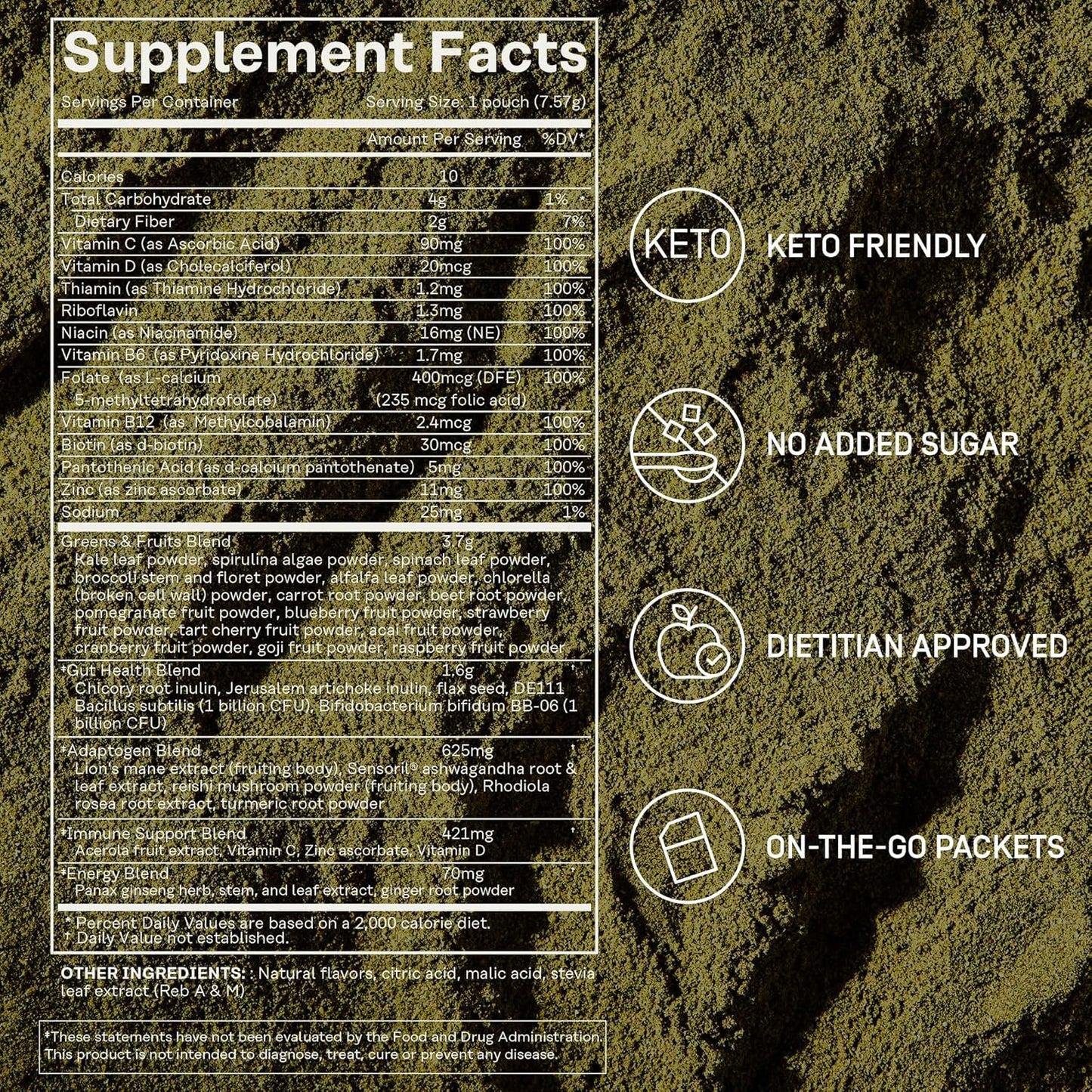 Daily Greens Superfood Powder | 5 Functional Blends for Gut Health | Energy & Immunity Support | Prebiotics, Probiotics, Adaptogens| 30 Packets | Citrus Flavor