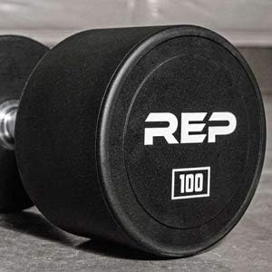 REP Fitness Urethane Coated Round Dumbbells, 5 to 100 lbs, Singles or Pairs, With or Without Rack, Steel Core, Rubber Encased, Chrome Handles, Professional Weights for Home Gym Strength Training