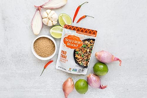 Saffron Road Simmer Sauce Variety Pack | Lemongrass Basil, Coconut Curry, Pad Thai, Sweet & Sour, and Tikka Masala | Vegetarian, Non-GMO, Halal, and Kosher | 7.0oz Pouch | Pack of 5