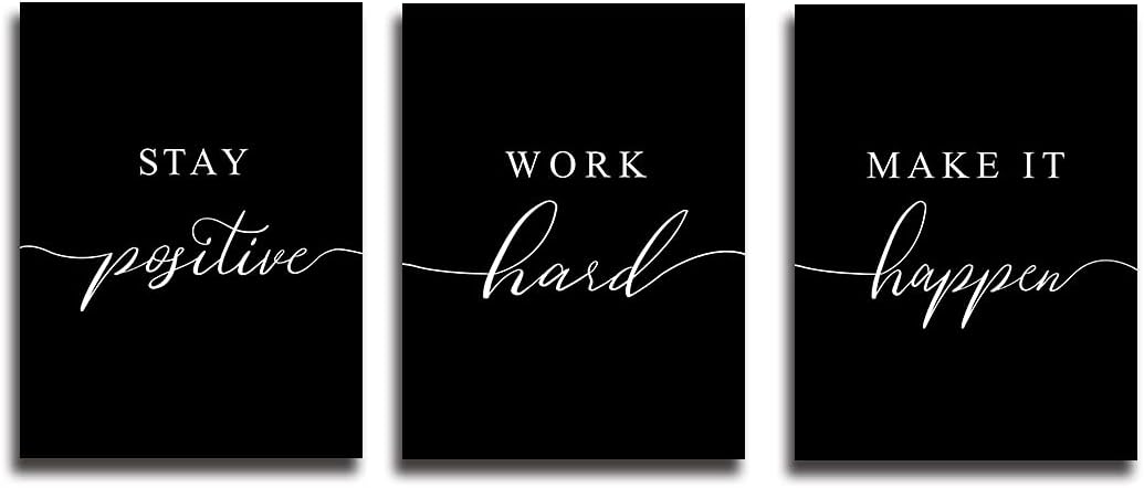 Framed Canvas Wall Art - Motivational Quote Set of 3 Prints, Stay Positive & Inspirational Office Wall Decor (E-3pcs, 12x16in x3pcs)