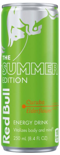 Red Bull Green Edition Energy Drink, Curuba Elderflower, with 80mg Caffeine plus Taurine & B Vitamins, 8.4 Fl Oz, Pack of 24 Cans