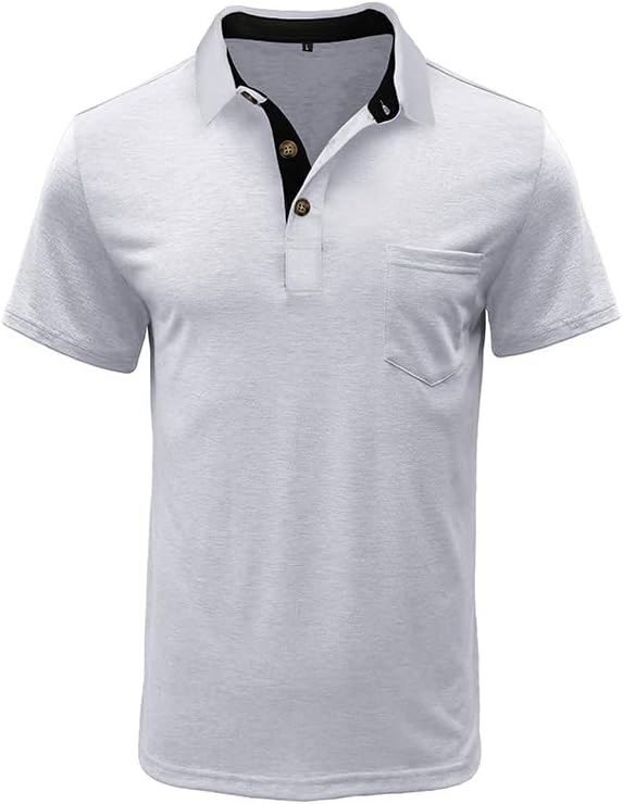Men's Casual Polo Shirts Classic Button Basic Short Sleeve Shirt Solid Color Cotton Tees Golf Stylish Tops