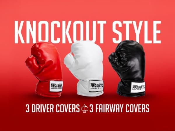 Pins & Aces Boxing Glove Driver Head Cover - Premium, Hand-Made Classic Boxing Glove 1W Headcover - Funny, Tour Quality Golf Club Cover - Style and Customize Your Golf Bag