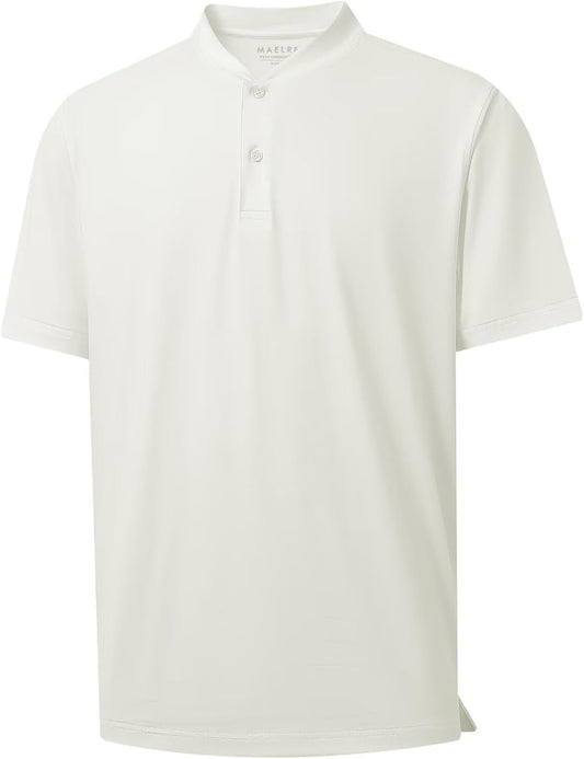 M MAELREG Collarless Golf Shirts for Men Dry Fit Moisture Wicking Performance Solid Casual Mens Henley Shirts Short Sleeve