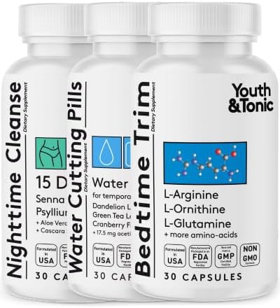Youth & Tonic Sculpt Lean Cleanse – Feel Lighter & More Toned, Water Weight & Bloating Relief, Detox & Fluid Loss Support – Bedtime Trim, 15 Day Colon Cleanser, 90 Pills for Metabolism & Defined Body