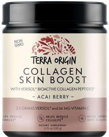 TERRA ORIGIN Collagen Hydrolyzed Peptide Powder | Supports Healthy Skin, Hair, and Nails | with Verisol and Vitamin C for Women and Men | Acai Berry