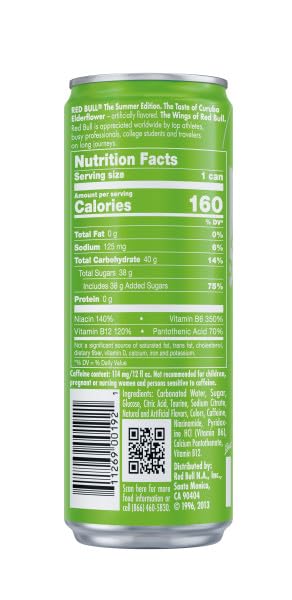 Red Bull Green Edition Energy Drink, Curuba Elderflower, with 114mg Caffeine plus Taurine & B Vitamins, 12 Fl Oz, Pack of 24 Cans