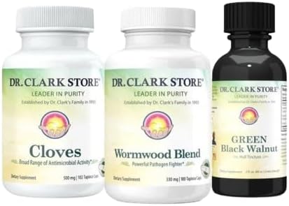 Dr. Clark Store Intestine Support & Cleanse Kit - with Original Green Tincture from Black Walnut Hulls, Wormwood, and Cloves-Helps Maintain Optimum Intestinal Function - Vegetarian Capsules