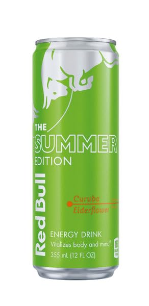 Red Bull Green Edition Energy Drink, Curuba Elderflower, with 114mg Caffeine plus Taurine & B Vitamins, 12 Fl Oz, Pack of 24 Cans