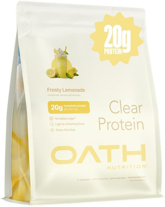 Clear Whey Isolate Protein Powder, Frosty Lemonade, 20g Complete Protein per Serving, No Added Sugar, Grass-Fed, 21 Servings