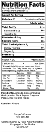 Cooper's Crumbs All Natural Gluten Free Low Carb Bread Crumb Alternative, High Protein, Vegan, Certified Kosher, Paleo, Keto (Crumbs with a Cayenne Kick)