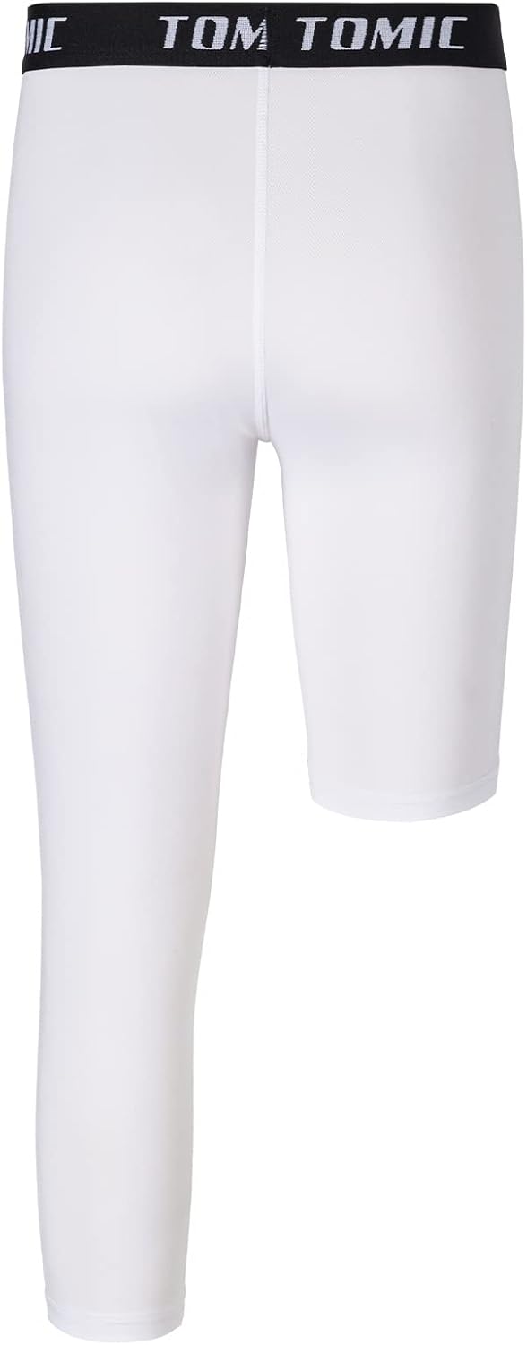 Tomic Youth Boys Kids One Leg 3/4 Leggings Compression Pants for Basketball Soccer Sports Athletic Training Tights Base Layer