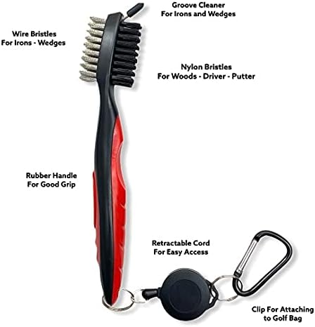 The Golfer's Workshop 4oz Club Cleaning Spray and Golf Club Brush with Groove Cleaner, 2ft Retractable Zip-line, Carabiner Clip
