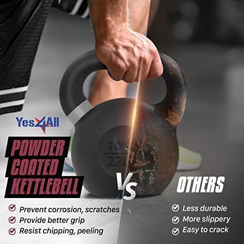 Yes4All Powder Coated Cast Iron Kettlebell Strength Training Kettlebells Weight Set for Full Body Workout, Home Gym