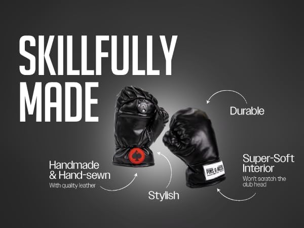 Pins & Aces Boxing Glove Driver Head Cover - Premium, Hand-Made Classic Boxing Glove 1W Headcover - Funny, Tour Quality Golf Club Cover - Style and Customize Your Golf Bag