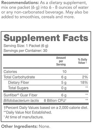 Tomorrow's Nutrition Sunfiber GI, Prebiotic Fiber & Probiotic Blend, 5g Prebiotic Fiber & 8 Billion Probiotics Per Serving, Low FODMAP, 30 Packets, Unflavored