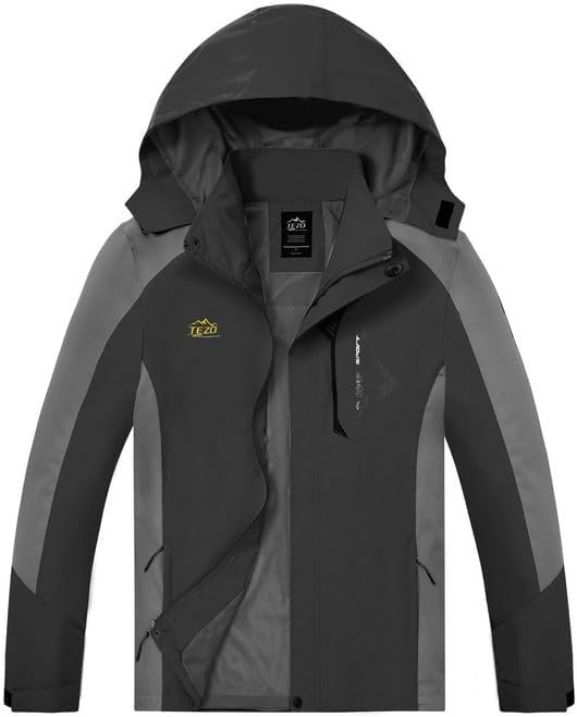 TEZO Mens Rain Jacket Waterproof with Hooded Hiking Coat Lightweight Windbreaker