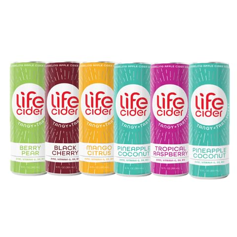 Life Cider | 6 Pack (12 Fl Oz) | Variety Pack | Sparkling Apple Cider Vinegar Beverage | Low Calorie & Low Carb Drinks | Vitamin C, D3, Zinc, B12