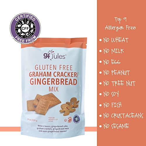 gfJules Certified Gluten Free Graham Cracker and Gingerbread Baking Mix | No Grit, Non-GMO, Vegan | Certified Top 9 Allergen-Free & Kosher | Perfect Long-Lasting Snacks | 19 Ounces