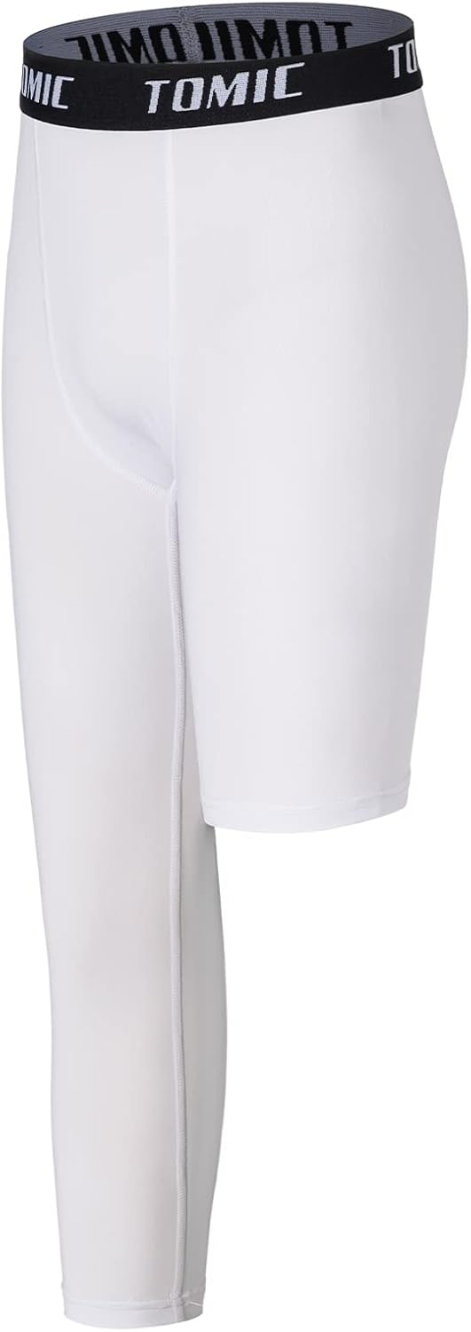 Tomic Youth Boys Kids One Leg 3/4 Leggings Compression Pants for Basketball Soccer Sports Athletic Training Tights Base Layer