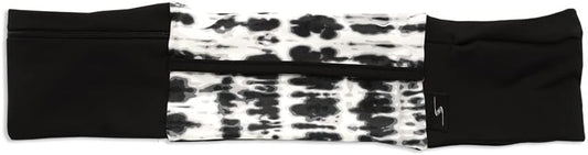 3 Pocket Adjustable Running Belt Waist Pack, Fanny Pack For Working Out With Sweat Resistant Backing, Holds All iPhone Models (Tie Dye/Black, Small/Medium)