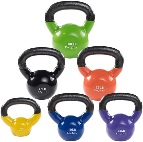 Body-Solid Vinyl Coated Kettlebells with Kettle Grip Handles, Perfect Kettlebells for Weight Training and Core Workout Exercise Equipments