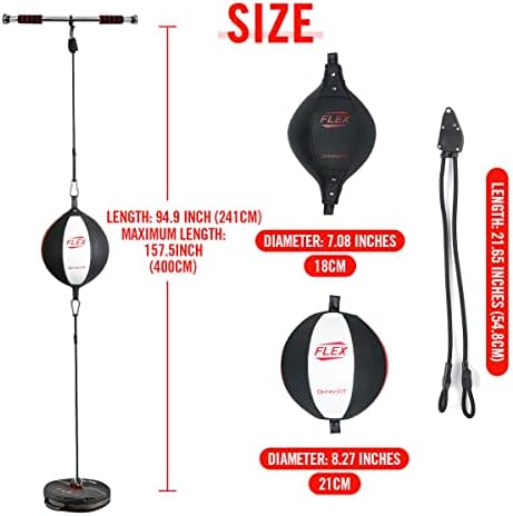 Flex Double End Punching Bag - Bungee Cords w/Special Flex Adjustable System - Durable Bladder Speed Bag - Boxing Training Equipment for Adults - Home Gym Accessories