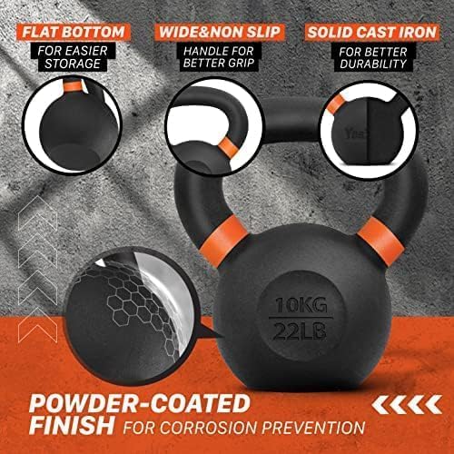 Yes4All Powder Coated Cast Iron Kettlebell Strength Training Kettlebells Weight Set for Full Body Workout, Home Gym