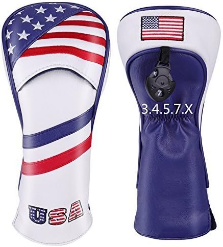 GOOACTION USA Golf Club 3 5 Fairway Wood Headcover American Stars and Stripes Flag Synthetic Leather Patriotic Head Covers Protector