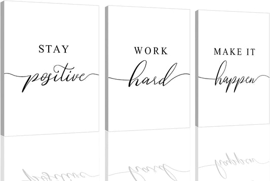 Framed Canvas Wall Art Positive Quotes, Office Wall Art Decor, White Large Poster, Positive Motivational Set of 3 Prints, Inspirational Wall Art (G-3pcs,20x30inchx3pcs)