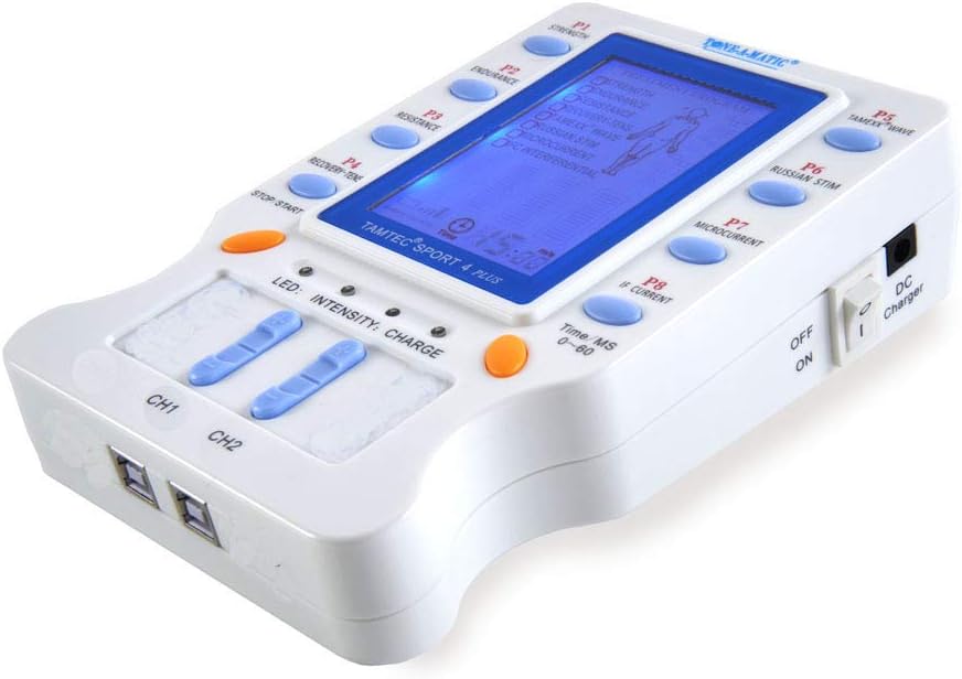 Electric Muscle Stimulator EMS & TENS - 8 Programs, 12 Adhesive Electrodes: TAMTEC Sport 2 Plus Complete Set – with: TENS, EMS, Active Recovery, IFC