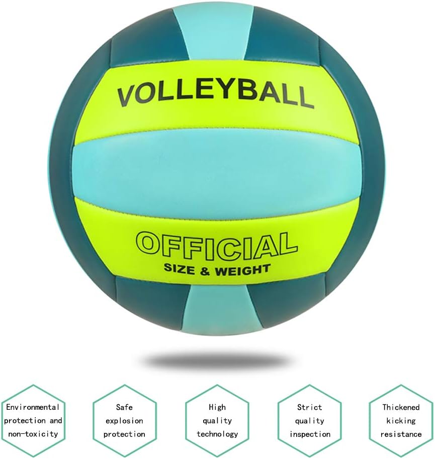 Volleyball Size 5 PU Leather Soft Indoor Outdoor Volleyballs Sports Training Game Play Ball for Beginner, Teenager, Adult, 8.2