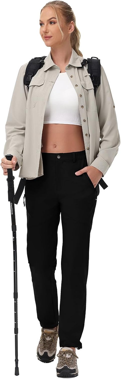 TBMPOY Women's Lightweight Hiking Pants Water Resistant Quick Dry Travel Work Outdoor Fishing Pants Zipper Pockets