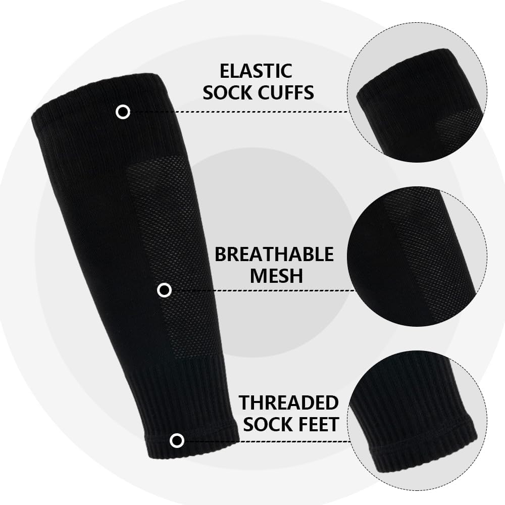 3 Pairs Mens Grip Soccer Socks, 3 Pairs Shin Sleeves with 1 Pack Shin Guards and 4 Shin Straps, Soccer Football Game Set 11 Pcs