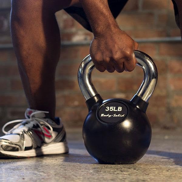 Body-Solid Rubber Coated Kettlebells with Kettle Grip Chrome Handle, Kettlebells for Weight Training and Core Workout Exercise Equipment.