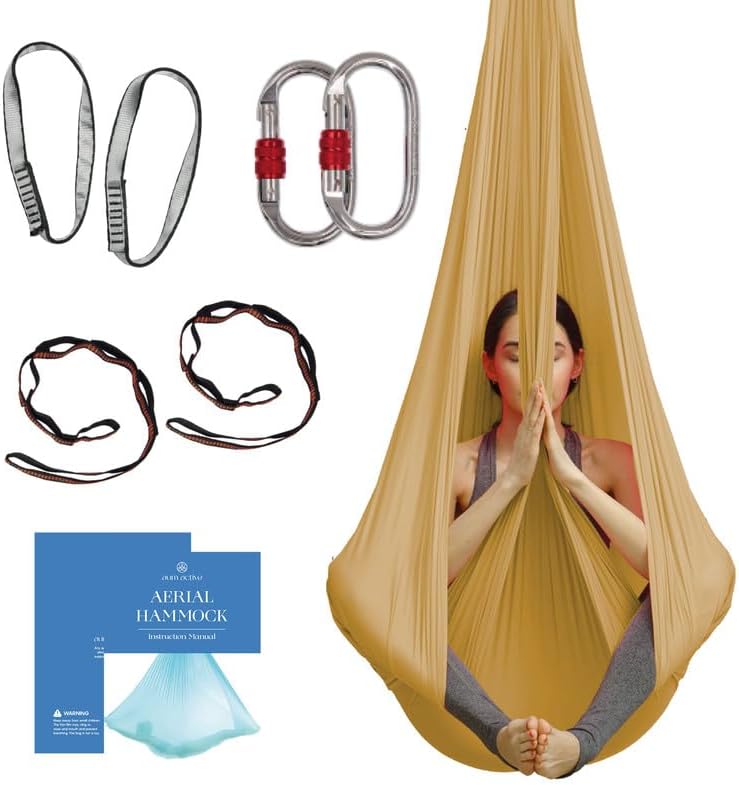 Aerial Silk Yoga Hammock & Swing for Home, Inversion Exercises, Starter Kit for All Levels - Durable with Extension Straps, Carabiners, and Pose Guide