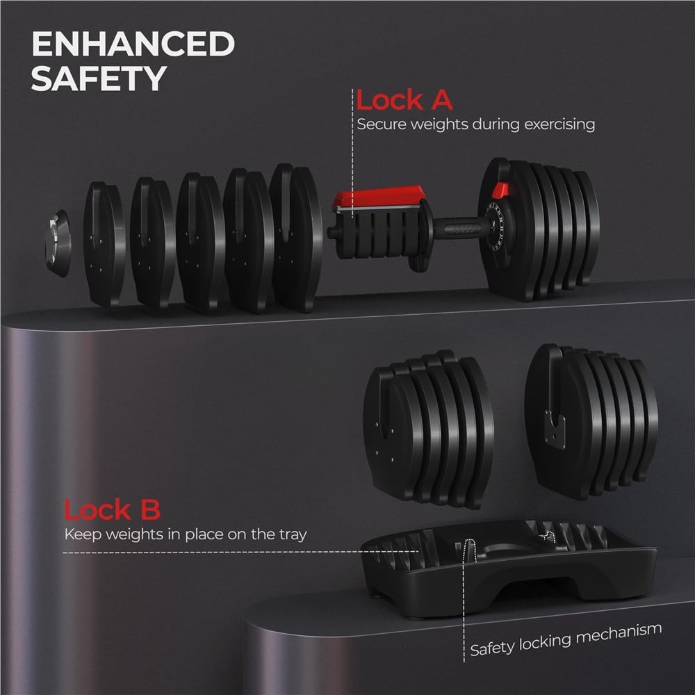 Yaheetech Adjustable Dumbbells Set 28LB/40LB/52.5LB/90LB, Fast Adjust Weight Set Pair