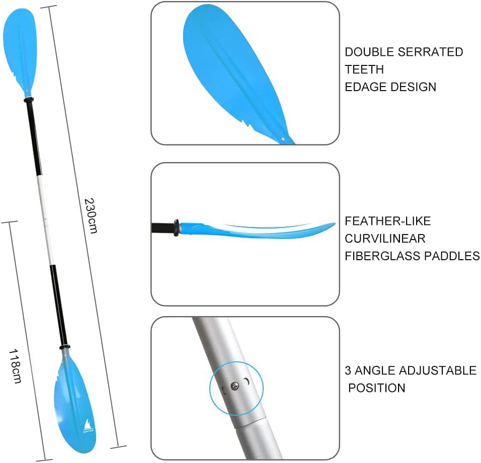 Kayak Paddle - Adjustable 2 Pieces Aluminum Alloy Shaft with Glass Fiber Blade for Surfing,Oar Fishing Easy Packable Travel