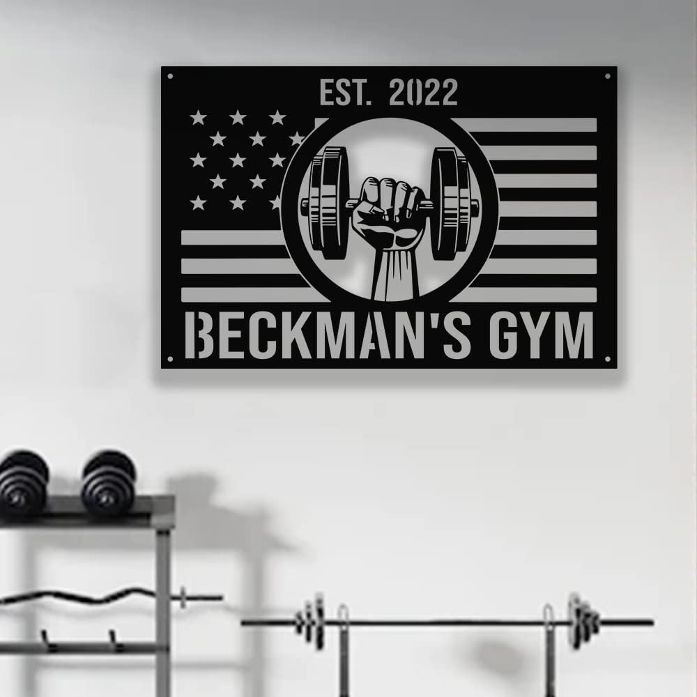 Custom Metal Gym Sign Personalized Workout Room Fitness Decor, Powerlifting Motivational Wall Art, Home Garage Center Gift for Women, Men, Dad, Papa, Grandpa, Mother, Sister, Girls, Steel Design