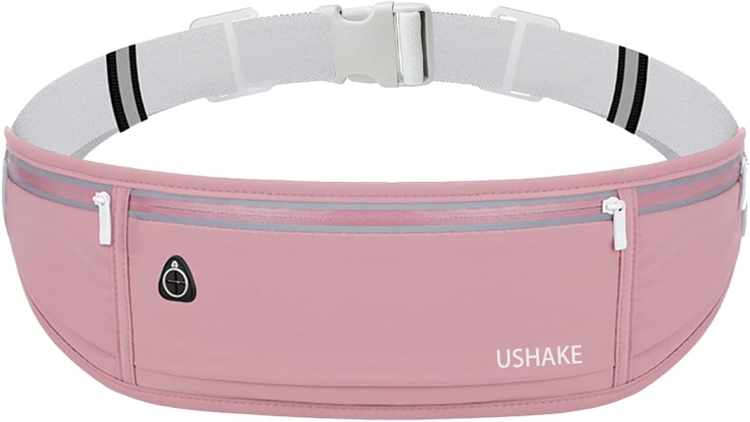 USHAKE Slim Running Belt, Workout Fanny Pack for Men Women,Exercise Waist Pack for Apple iPhone Holder, Runner Belt for Running Walking Cycling Camping Gym Red